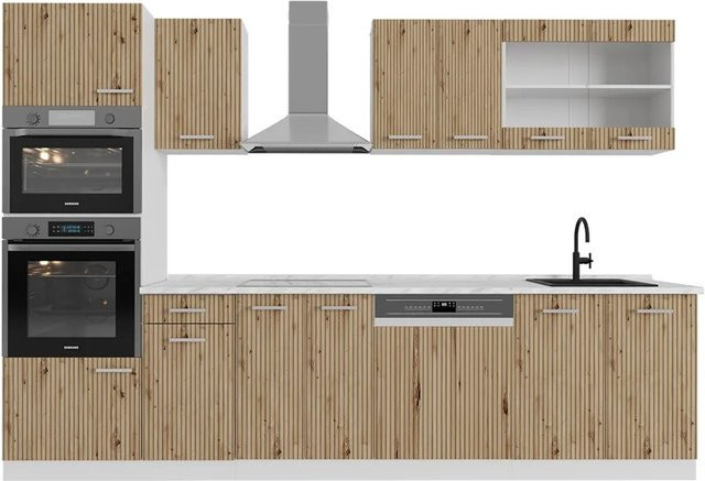 Vicco R-Line Küchenzeile Artisan Eiche und Weiß mit Hochschrank, Breite: 300 cm - Bild 1