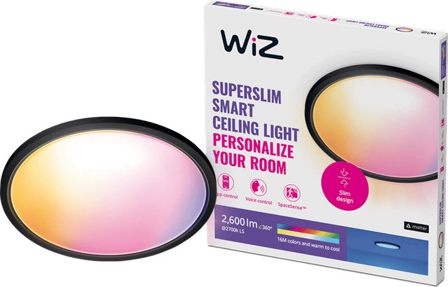 WiZ SuperSlim LED Deckenleuchte in Schwarz mit Weiß- und Farblicht (RGBW) und WLAN-Funktion - Bild 1