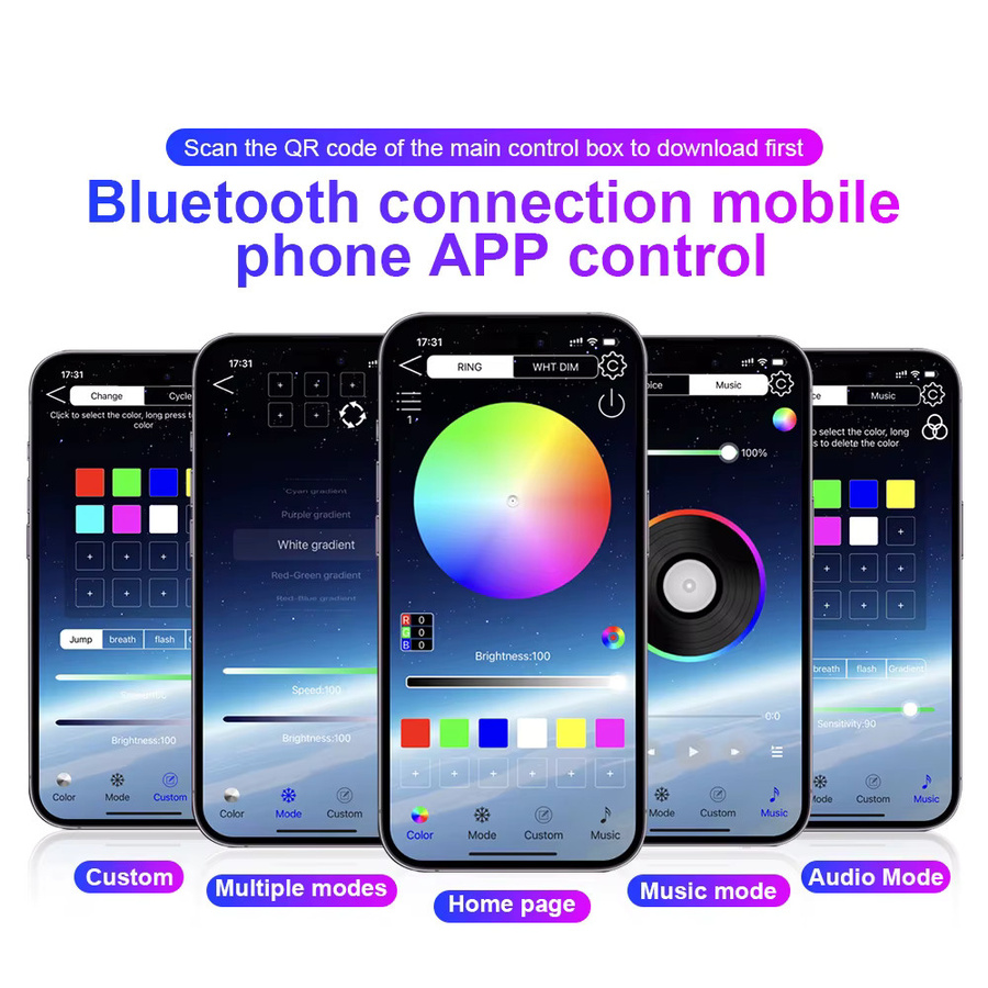 22-in-1 Auto LED Ambientebeleuchtung mit 213 Farben, RGB Acryl-LED-Streifen als Symphony Streamer zur Innenraum-Dekoration, App-Steuerung und Fernbedienung, Multicolour - Bild 3