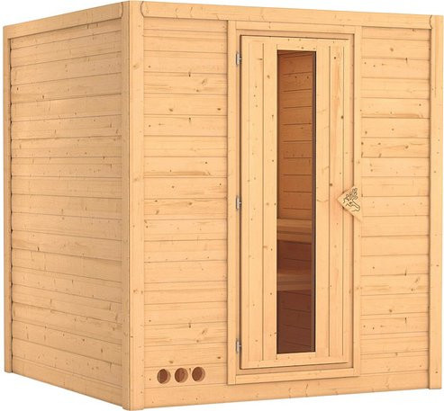Karibu Sauna Sindi für 4 Personen aus Fichtenholz in Beige und Braun ohne Ofen B: 193 cm, T: 184 cm, H: 209 cm - Bild 1