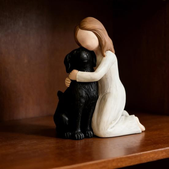 Yousheng Engel-Skulptur Harz-Mädchen mit Hund in Schwarz als handbemalte Figur für Wohnzimmer und Schlafzimmer - Bild 2