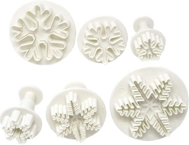 TOMTOP JMS 6er Set Schneeflocken Ausstecher aus Kunststoff in Weiß für Fondant und Kuchen zur DIY Dekoration - Bild 1