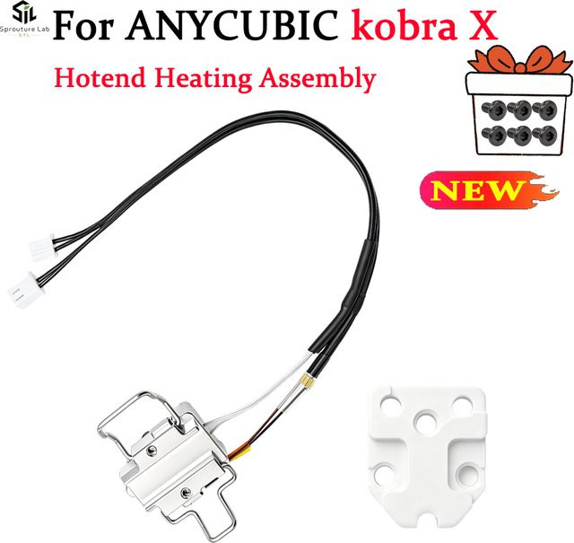 Anycubic Kobra X Hotend-Heizbaugruppe Komponenten-Kit mit Heizpatrone und Thermistor-Temperatursensor in Silber - Bild 1