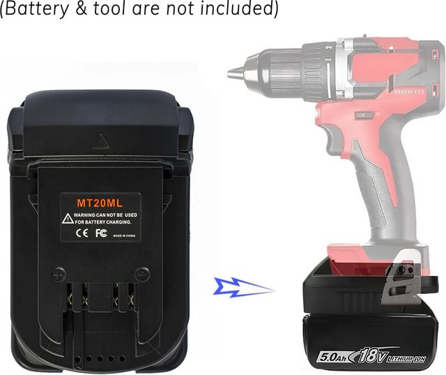 Mt20ml Batterie Adapter Konverter mit USB-C Ladegerät für Makita 18V Lithium-Ionen-Akkus in Schwarz - Bild 1