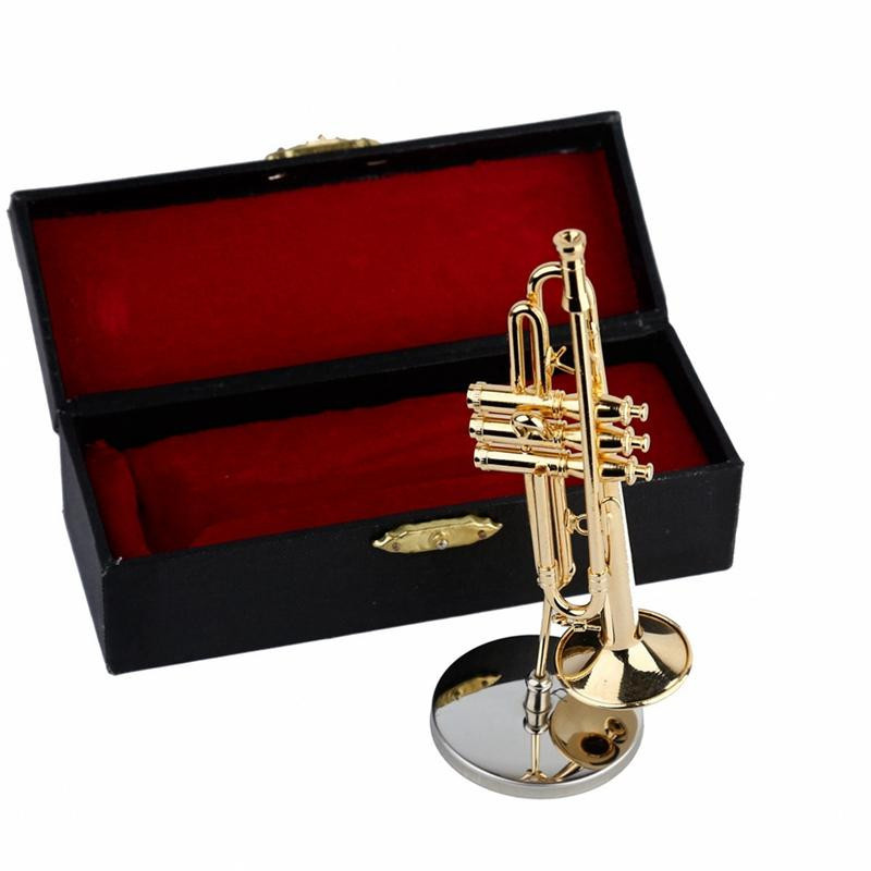 Yiran Furniture Kupfer-Miniatur-Trompete in Gold mit Ständer und Koffer als dekoratives Modell für den Tisch - Bild 3