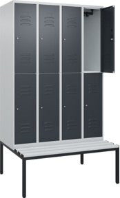 C+P Doppelstock-Spind Classic PLUS Sitzbank mit 4 Abteilen und Zylinderschloss, B/T/H: 212 x 120 x 81,5 cm - Bild 1