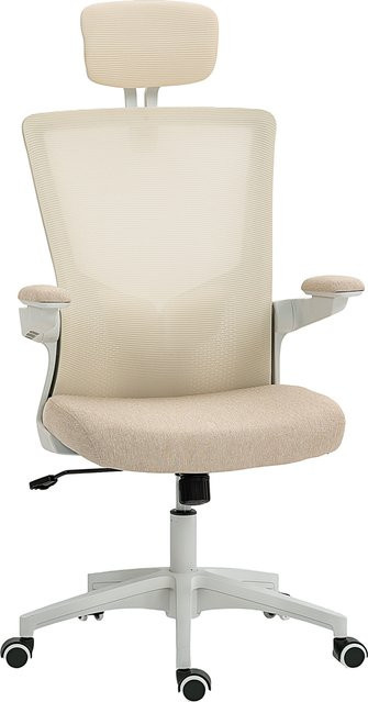 HOMCOM Ergonomischer Bürostuhl in Beige mit Kopfstütze, Lendenstütze und hochklappbaren Armlehnen - Bild 1
