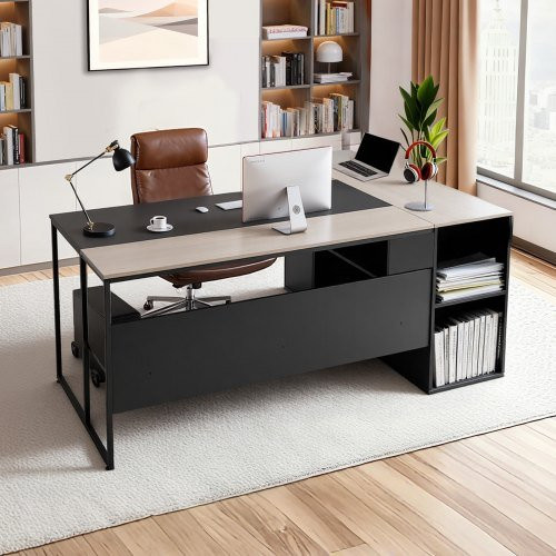 VEVOR L-förmiger Chefschreibtisch aus Holz mit Schubladen, Lagerschrank und CPU-Ständer in Schwarz - Bild 1