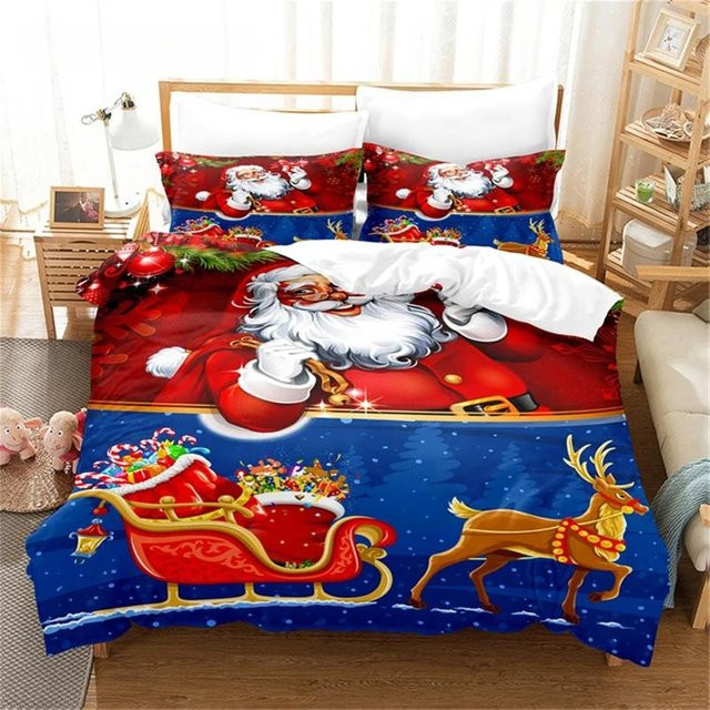 JMG Household Supplies Weihnachtsbettwäsche Set mit Weihnachtsmann Motiv in Rot, 2-teiliges Microfaser-Bettwäsche-Set bestehend aus Bettbezug und Kissenbezug, B/H: 140 x 200 cm - Bild 1