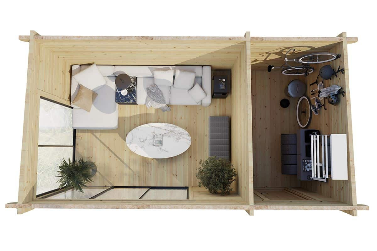 Modernes Gartenhaus Aron mit Schuppen und großen Aluminium-Schiebetüren, B/T: 6 x 3 m - Bild 2