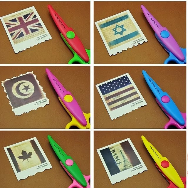 6er-Set Bastelschere für Kinder mit verschiedenen Schneidemustern und gebogenen Kanten in Multicolour für DIY-Papierhandwerk und Fotoalben - Bild 1