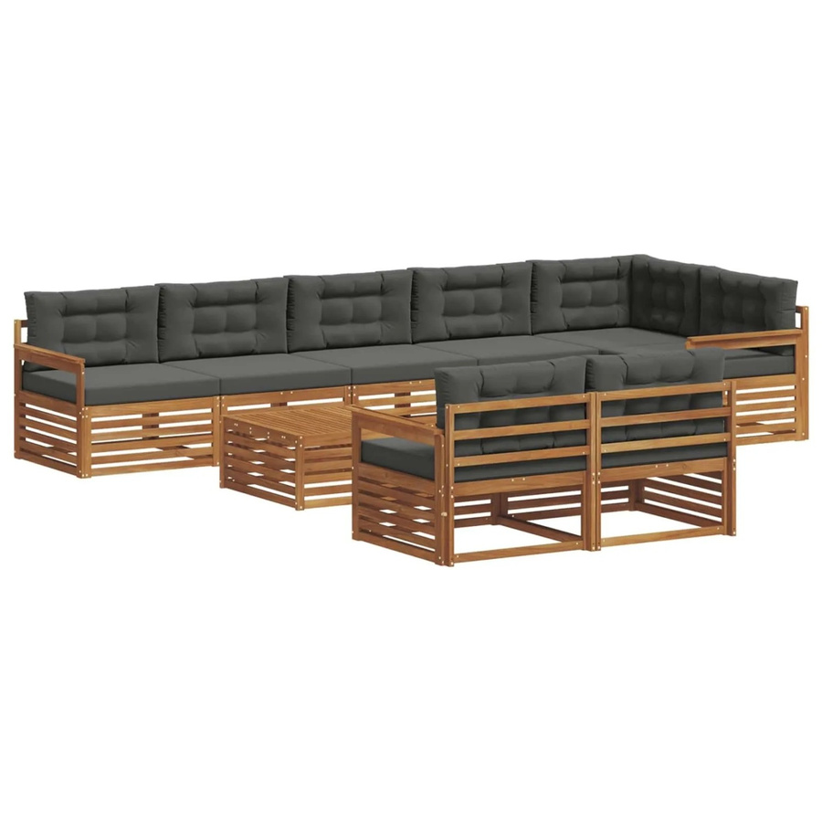 vidaXL Outdoor-Sofagarnitur aus massivem Akazienholz mit Kissen, 9-teiliges Set, Anthrazit und Natur - Bild 2