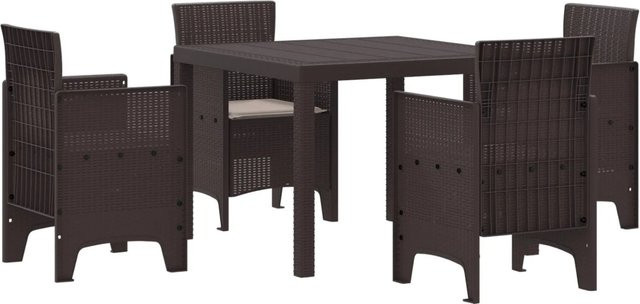 vidaXL 5-tlg Garten-Essgruppe aus Poly Rattan mit Kissen in Braun - Bild 1