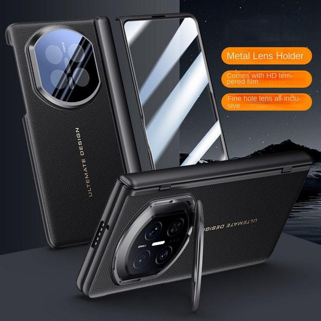 Leder-Schutzhülle für Huawei Mate X7 mit Frontbildschirm-Schutzglas und federgelagerter Kamera-Abdeckung in Schwarz - Bild 1
