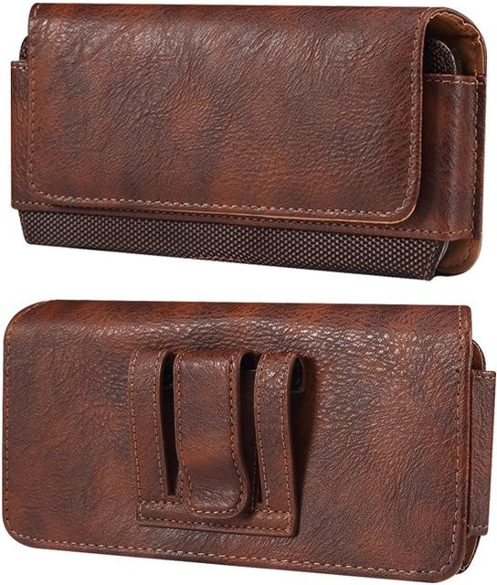 eForMobile Luxus Leder Gürtelclip Handytasche für Herren, Taillentasche Holster Pouch für iPhone 16 15 13 12 11 Pro Max, Samsung Galaxy S24 S23, Xiaomi Redmi, Oppo, Farbe: braun, Größe: L (6.2-6.5 Inch) - Bild 1