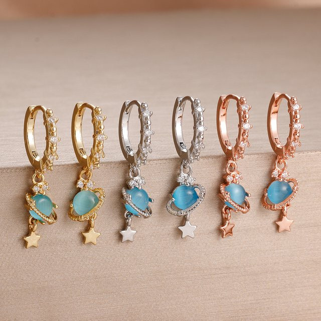 Maodane Ohrringe, Blau, Planet, Zirkon, Damen - Bild 1