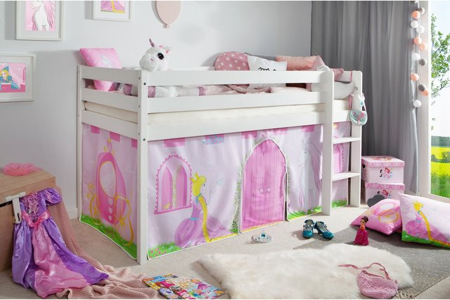 TiCAA Hochbett Prinzessin Liora für Kinder aus Kiefer Holz in Weiß, Höhe: 207 cm, Breite: 113 cm, Tiefe: 101 cm - Bild 1