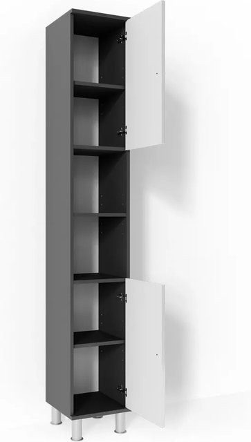 Vicco Badschrank Fynn Hochschrank in Anthrazit mit offenen Regalfächern, Höhe: 190 cm, Breite: 30 cm, Tiefe: 30 cm - Bild 2