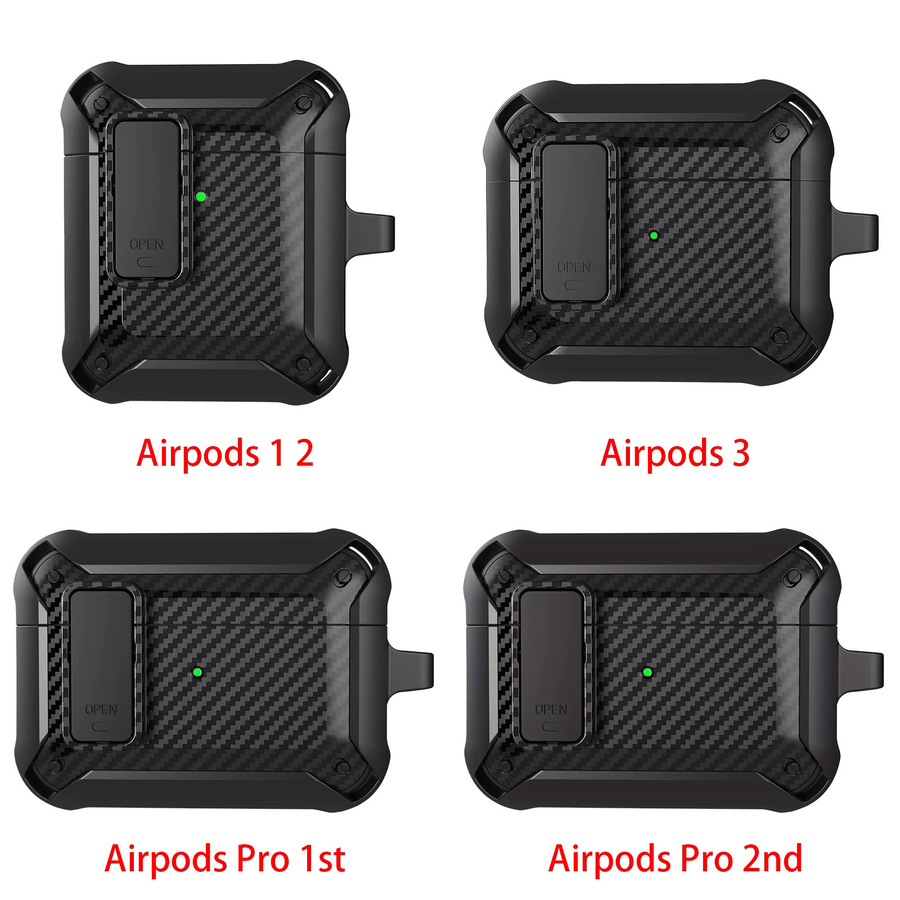 Carbon Fiber Hard Shell Case für AirPods Pro 2. Generation mit Secure Lock Clip und Schlüsselanhänger, Schwarz - Bild 6
