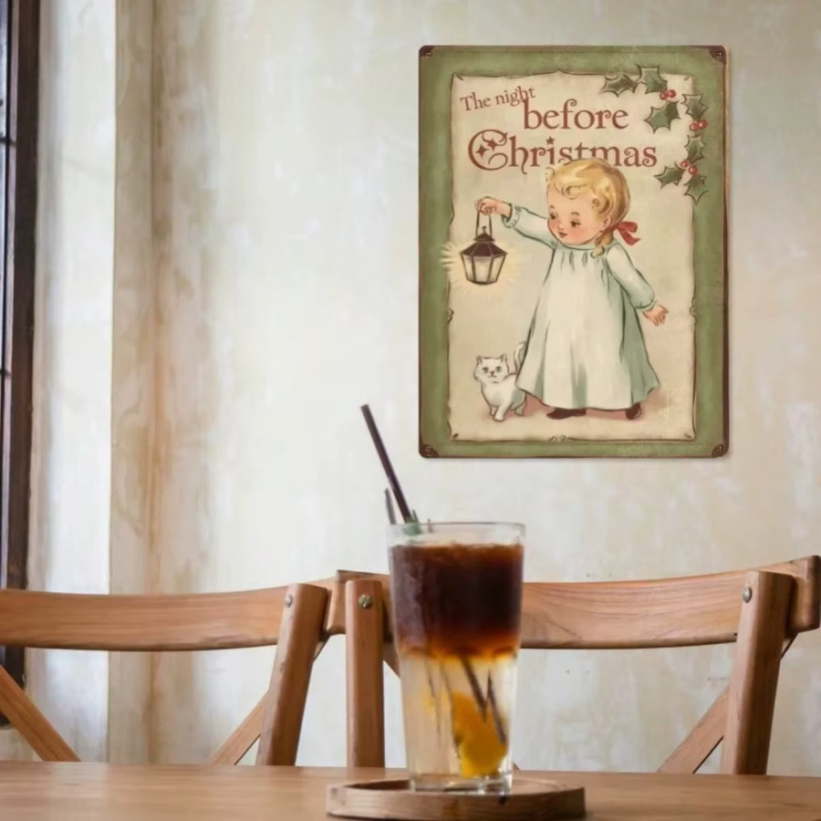 CIFBUY Weihnachts-Retro-Blechgemälde mit Tiermotiven in Mehrfarbig, rechteckiges Metallschild zum Aufhängen, B/T/H: 20,3 x 20,3 x 40,6 cm - Bild 3