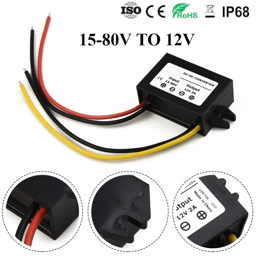 Waohei DC-DC Step Down Modul Konverter 24-36W 2A Schwarz 15V-72V zu 12V - Bild 2