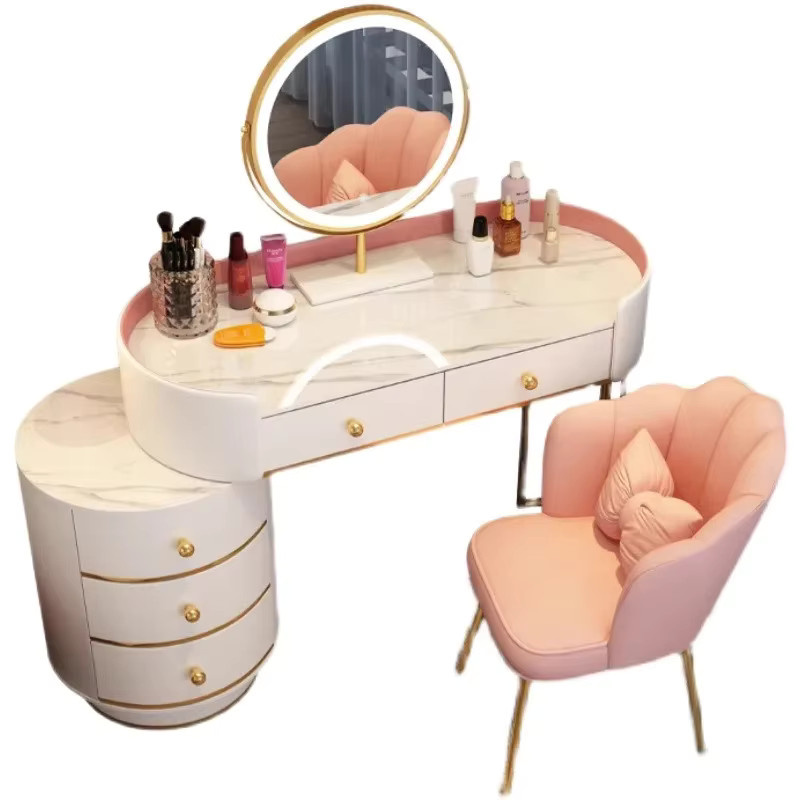 Luxus Schminktisch mit Hollywood LED Spiegel und Hocker in Rosa und Weiß von DUTRIEUX - Bild 2