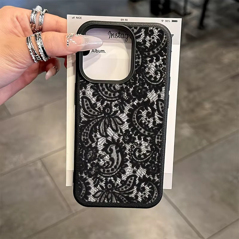 Schwarze TPU Schutzhülle mit Spitzenmuster für Apple iPhone 17, 16, 15, 14, 13, 12, 11 und Air Pro Max Serien mit Anti-Drop-Schutz - Bild 2