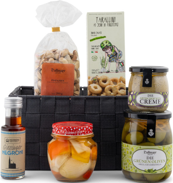 Dallmayr Präsente Delizia Aperitivo Tarallini Oliven Artischockencreme Pistazien Negroni - Bild 1
