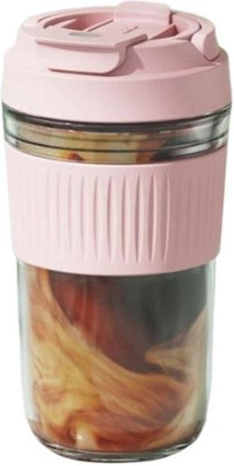 HOUSELY Tragbarer Glasbecher mit Silikon-Strohhalm, auslaufsicher und wiederverwendbar, Tumbler für heiße und kalte Getränke, Hellrosa, 500 ml - Bild 1