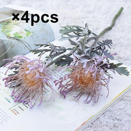 Ouyaohong Doppelköpfige Chrysanthemen-Kunstblumen Set, 4er Pack, Lila, Realistische Dekoration für Hochzeiten und Tischdekoration - Bild 1