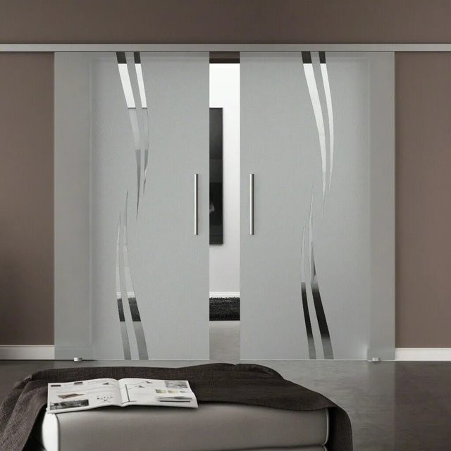 Levidor Doppelglasschiebetür Komplettset Augsburg aus Aluminium und Glas in Silber und Weiß, B/H: 77,5 x 217,5 cm (2 Stück) - Bild 1