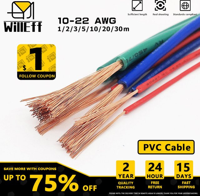 WILLEFF Superweiches PVC-Kupferkabel in Gelb für LED, Audio, Lautsprecher und elektrische Anwendungen (10 AWG bis 22 AWG) - Bild 1