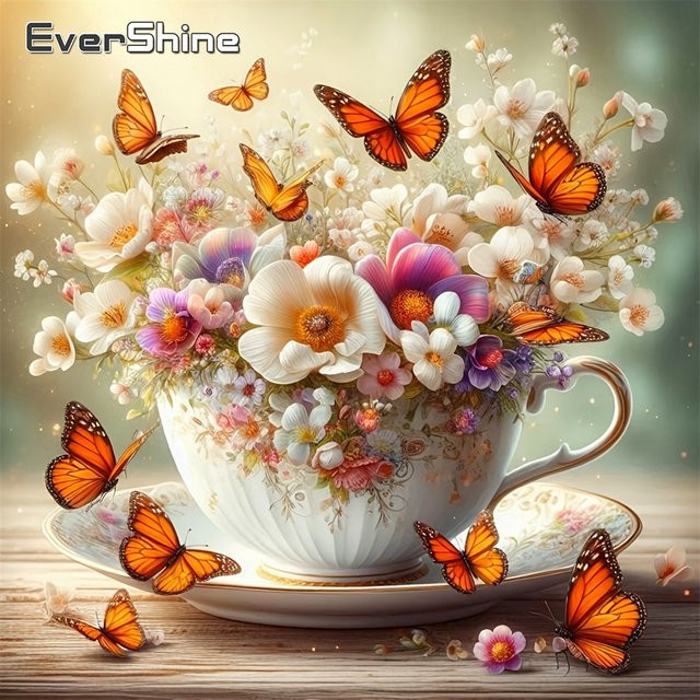 EverShine Diamant-Stickerei DIY 5D Vollbohr-Malerei mit Gänseblümchen und Schmetterling, Multicolour, B/H: 20 x 20 cm - Bild 1