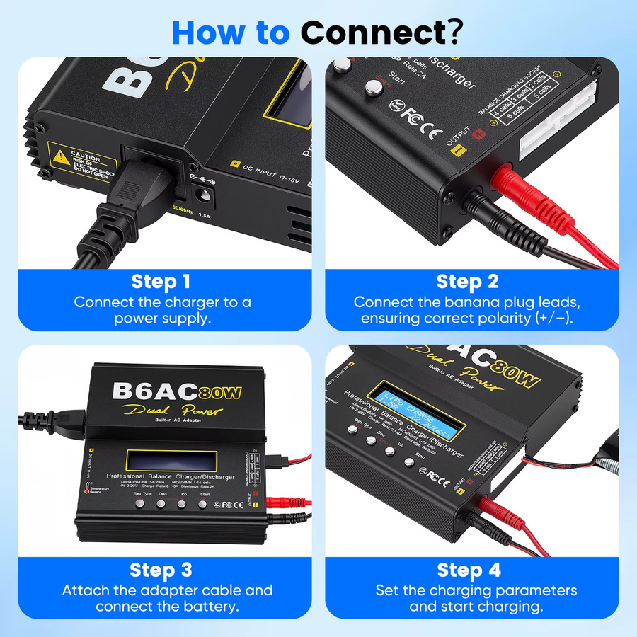 IMAX B6 80W Intelligentes Multifunktionales Akku-Ladegerät mit XT60 Anschluss für 1-6 Zellen LiPo Akkus in Schwarz - Bild 8