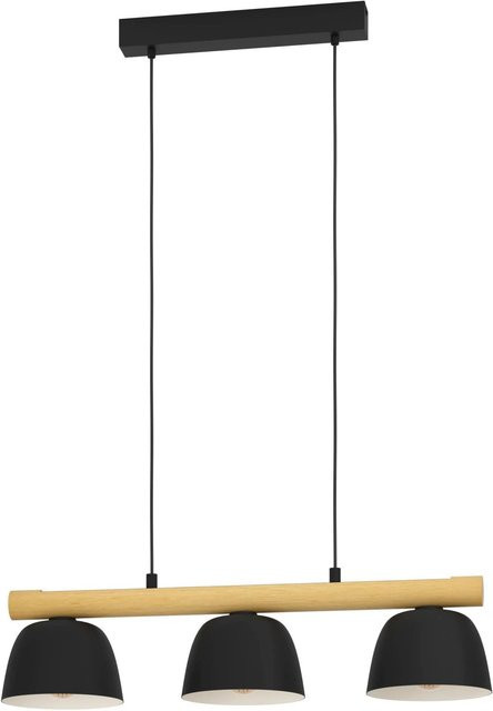 Eglo Pendelleuchte Sherburn 3-flammig Schwarz-Braun aus Metall und Holz, Höhe: 110 cm, Durchmesser: 20 cm - Bild 1