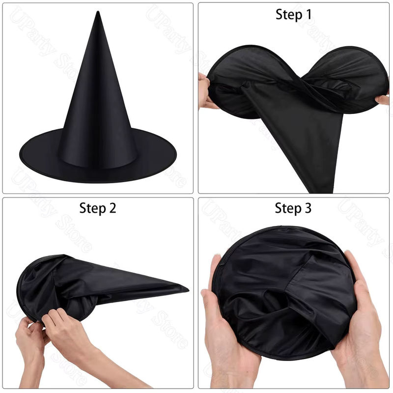 6er Set Halloween Hexenhüte aus MicroPlush in Schwarz mit Aufhängeschnur zur Dekoration - Bild 3
