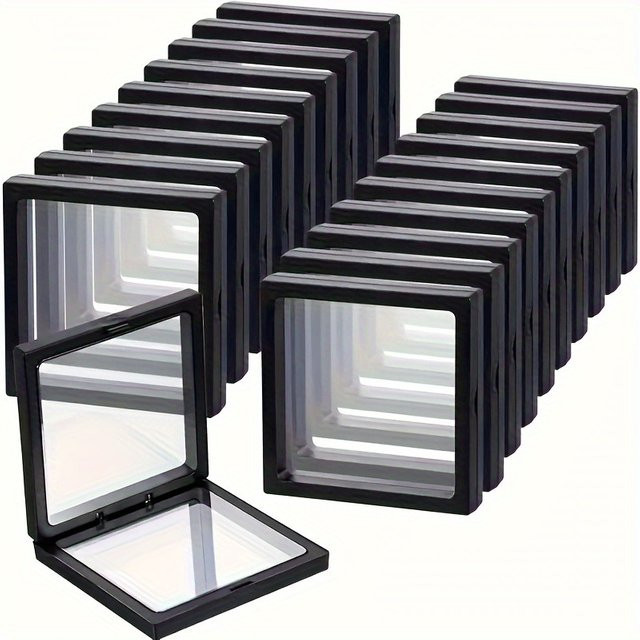 10er Set Schmuck-Aufbewahrungsboxen aus Kunststoff in Transparent, Schwarz und Lila mit 3D-Display-Funktion und Staubschutz - Bild 1