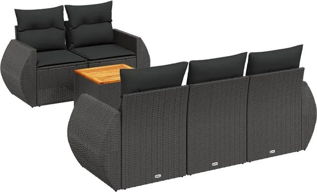 vidaXL 6-teilige Garten-Sofagarnitur in L-Form aus Polyrattan und Metall mit Kissen in Schwarz - Bild 1