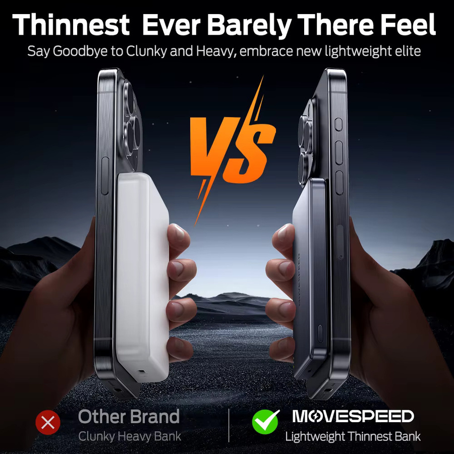 MOVESPEED S10 Slim Magnetic Power Bank 10000 mAh PD20W Tragbares Ladegerät Drahtloser externer Akku für iPhone und Samsung in Grau - Bild 2