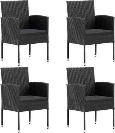 Furnicato Gartenstuhl aus Polyrattan in Schwarz mit Armlehnen und Polsterkissen, B/T/H: 52 x 56 x 88 cm