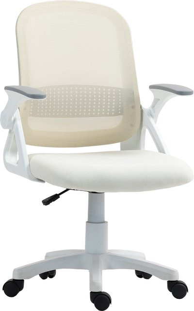 HOMCOM Ergonomischer Bürostuhl in Weiß mit aufklappbaren Armlehnen, Lendenwirbelstütze und Wippfunktion für dein Homeoffice - Bild 1