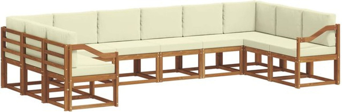vidaXL Outdoor-Sofagarnitur aus Akazie mit 10 Kissen in Natur und Beige - Bild 1