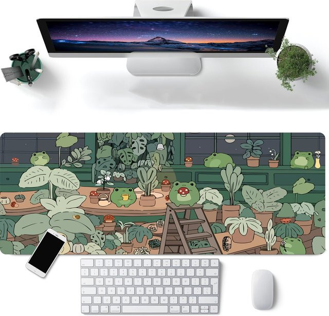 Großes Kawaii Frosch Mauspad in Grün als Schreibtischunterlage für Gaming und Computer - Bild 1