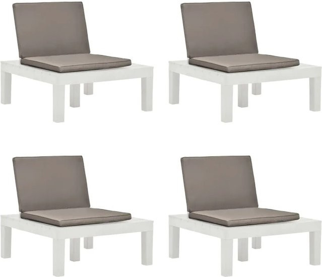 vidaXL Gartenstuhl-Set aus Kunststoff mit Auflagen, 4 Stück, Weiß und Braun, modern mit Armlehnen - Bild 1