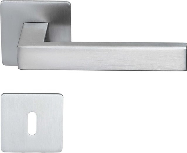 MeinTürgriff Drückergarnitur Trento aus Edelstahl in Silber Matt mit eckiger Flachrosette und BB-Funktion, B/H: 160 x 160 mm, Tiefe: 60 mm - Bild 1