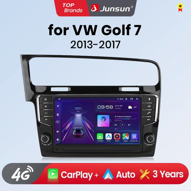 Junsun 9 Zoll Wireless CarPlay und Android Auto Multimedia Autoradio mit GPS für Volkswagen VW Golf 7 (2013-2017) in Schwarz - Bild 1