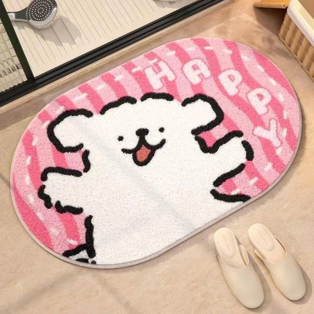 Wasserabsorbierende und rutschfeste Badezimmer Bodenmatte mit niedlichem Cartoon-Welpen-Design in Pink, B/B: 40 x 60 cm - Bild 1
