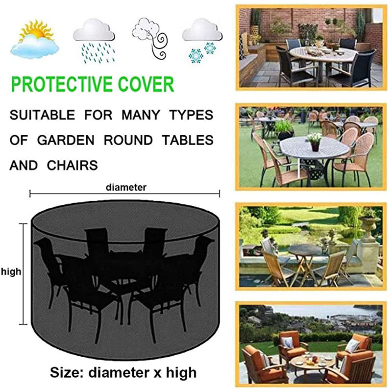 Oxford 210D Runde Outdoor Möbel Abdeckung in Schwarz, Wasserdicht für Sofa und Esstisch - Bild 4