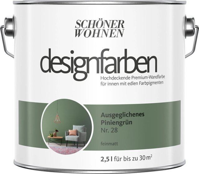 Schöner Wohnen Designfarben Wandfarbe Piniengrün matt 2,5 l - Bild 1