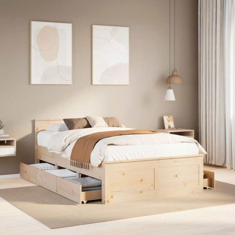 Massivholzbett mit Kopfteil von Vidaxl aus Kiefer in Braun, B/T/H: 135 x 190 x 75 cm - Bild 1